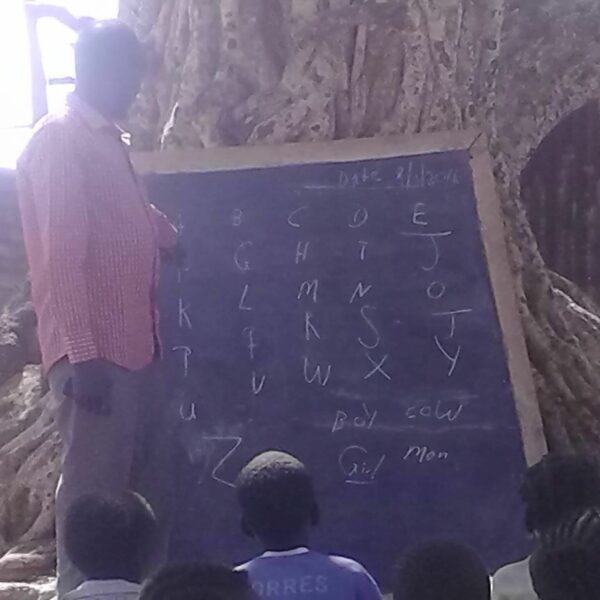 A Teacher Writing Alphabets on a Black Board